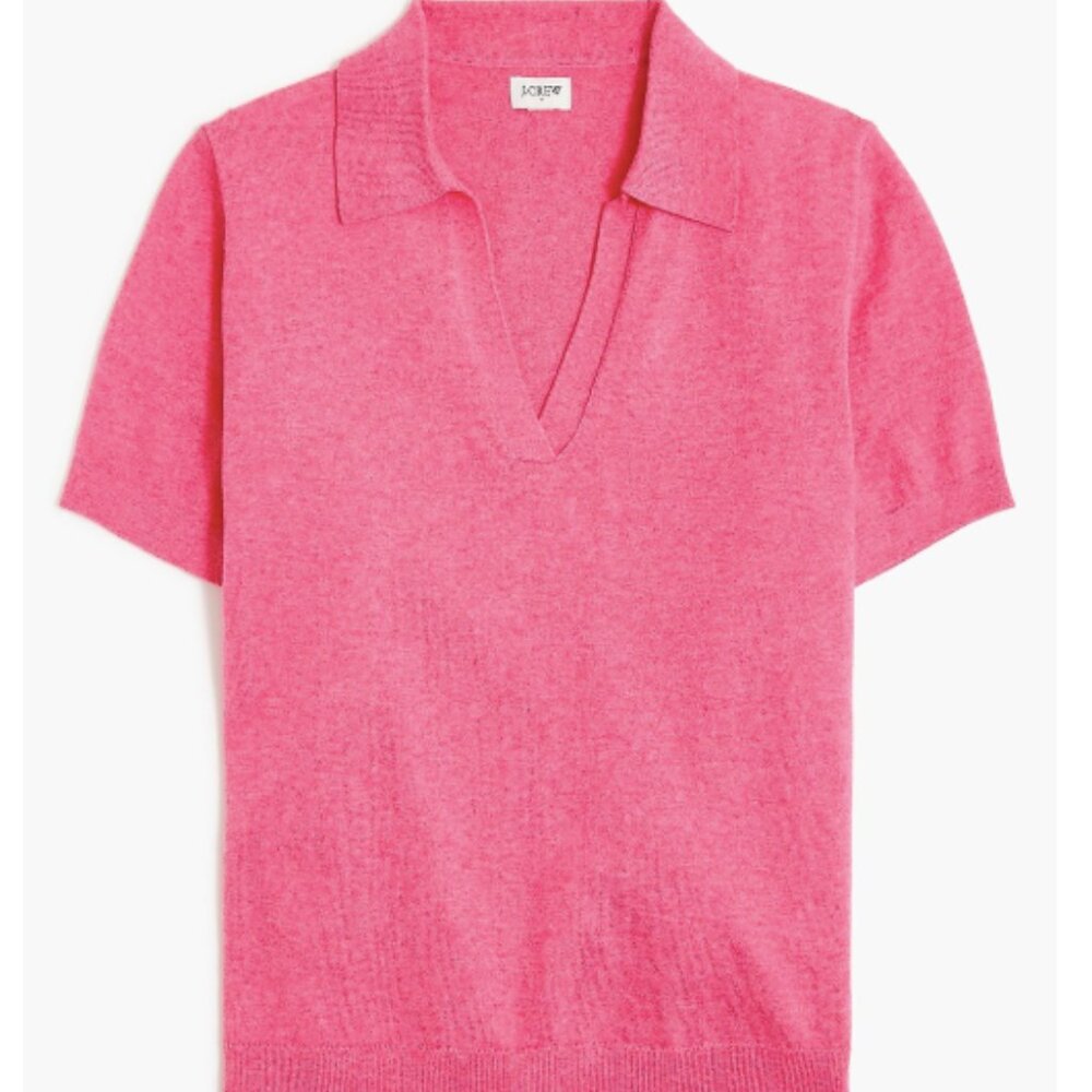 J.Crew Factory Short-sleeve cotton-blend sweater-polo in Heather Pink Rose Small